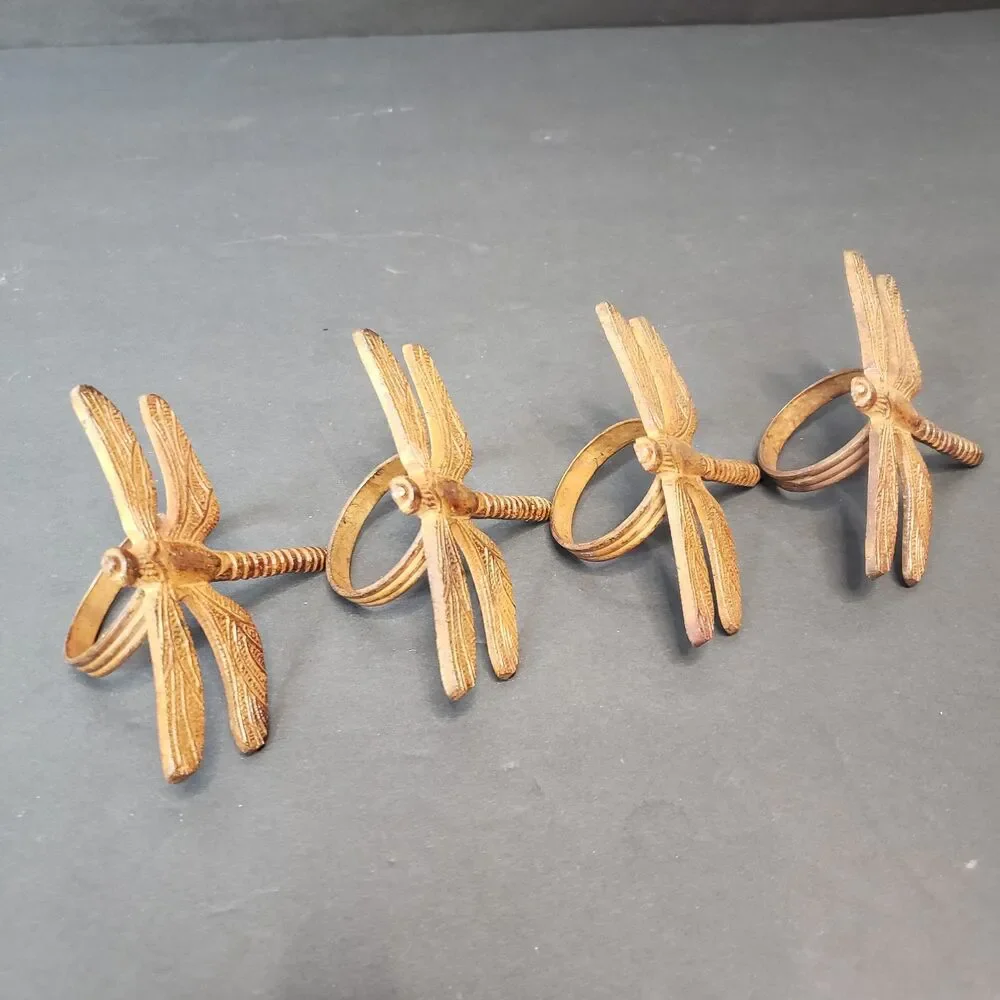 Vintage Pier 1 Cast Iron Dragonfly Napkin Holders Rustic Cottagecore Tablescape